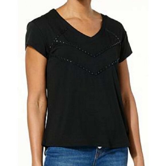 DG2 by Diane Gilman Embellished Hi-Low Short-Sleeve Tee MEDIUM (616) - Picture 3 of 8